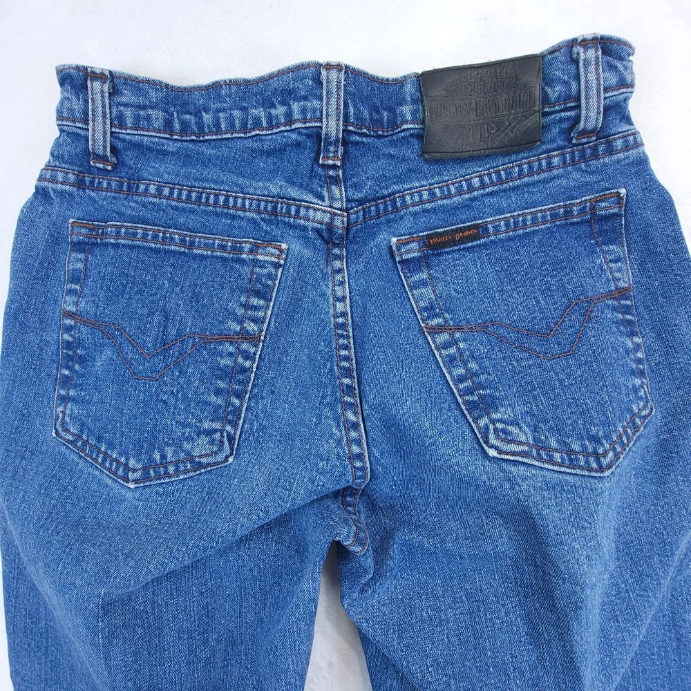 Harley Davidson Blue Denim Jeans Womens Biker Jeans Size 8 Waist Measures 27